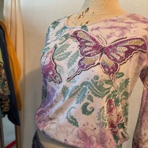 Colorful Butterfly Embellished Top